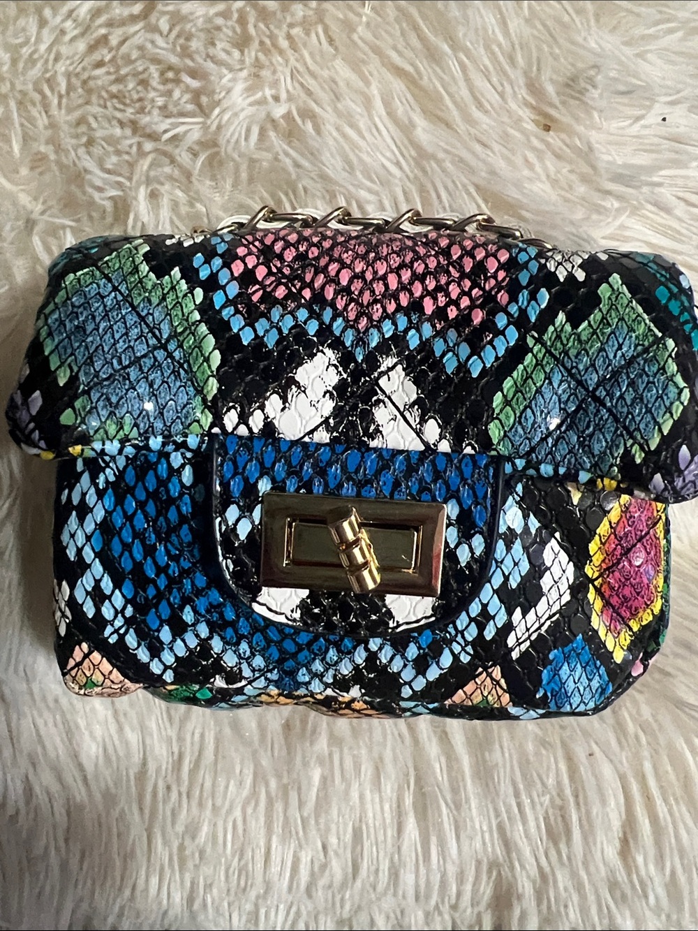 Multicolor Snake-Print Chain mini Crossbody Bag
